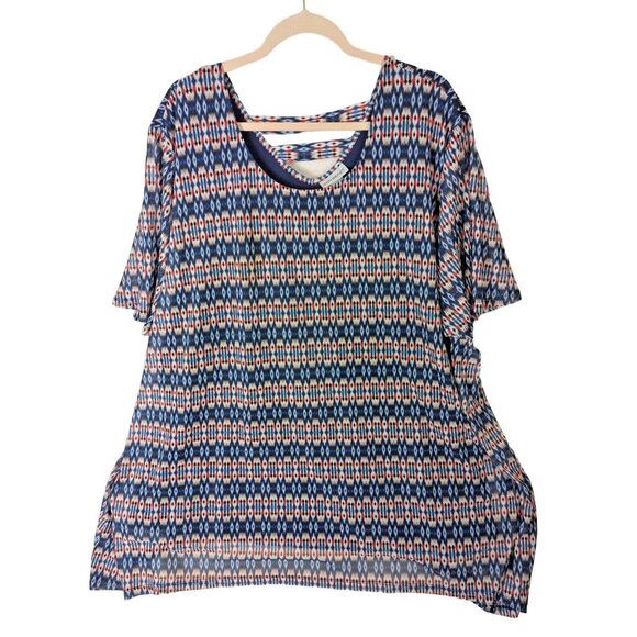 Catherines Women Plus size 4X Mesh Overlay Top Blue Short Sleeve Classic Office - Picture 1 of 11